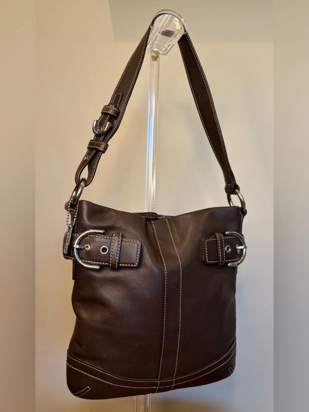 Vintage COACH Soho Slim Duffel Dark Brown Leather Shoulder Purse 1453 EUC